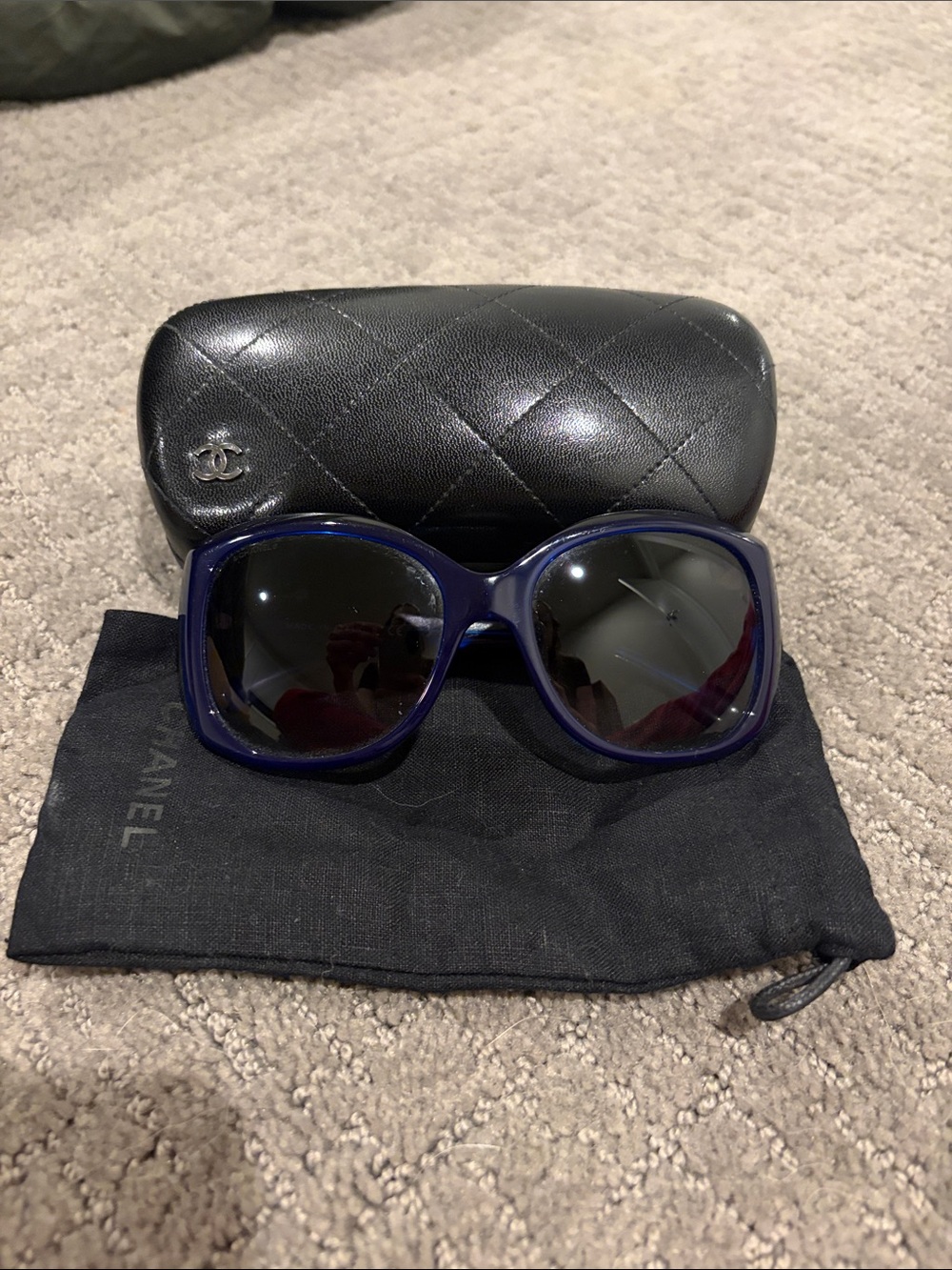 GUC Chanel Blue Sunglasses with Case & Bag!